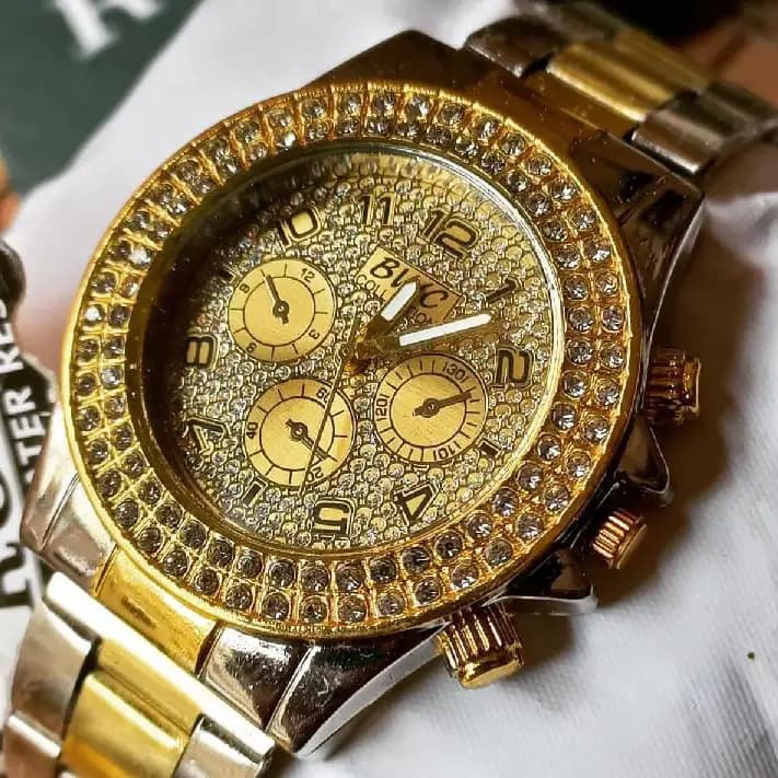 Luxury Stainless Steel Diamond Style Golden And Silver Color Watch